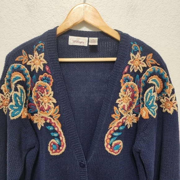 Vintage Worthington Embroidered Blue Cardigan M - Picture 12 of 13